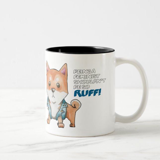 Taza Bicolor Ilustracion feminista lindo del perro de Shiba Inu (Derecha)