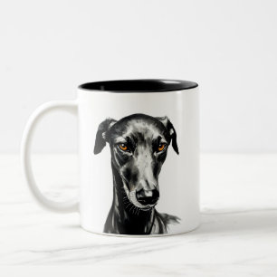 Taza Bicolor Ilustracion Galgo Negro para los amantes del perro