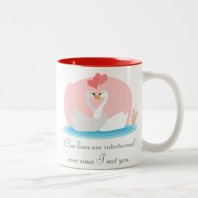 Taza Bicolor Ilustracion lindo de cisnes en amor (Derecha)