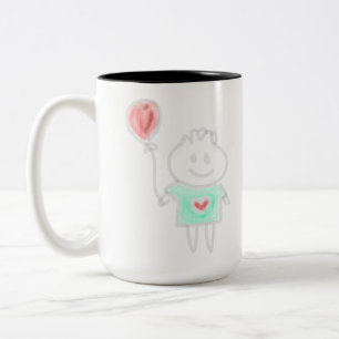 Taza Bicolor Ilustración minimalista de niño adorable sostenien