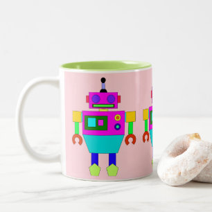 TAZA BICOLOR ILUSTRACION MODERNO Y COLORIDO DE ROBOT ROBOT Y RO