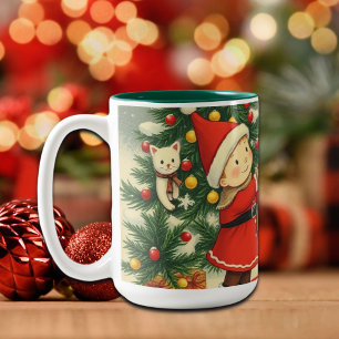 Taza Bicolor Ilustración navideña vintage
