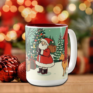 Taza Bicolor Ilustracion navideño vintage