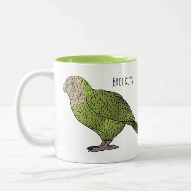 Taza Bicolor Ilustracion personalizado de aves Kakapo (Izquierda)