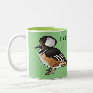 Taza Bicolor Ilustracion personalizado de aves merganser con ca