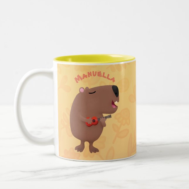 Taza Bicolor Ilustracion personalizado de capybara ukulele cant (Izquierda)