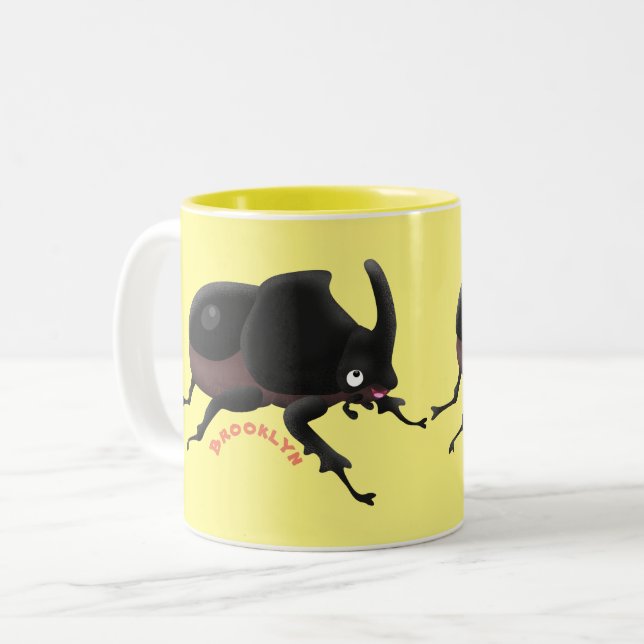 Taza Bicolor Ilustracion personalizado de escarabajo rinoceront (Anverso izquierdo)