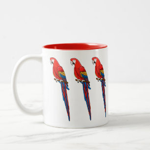 Taza Bicolor Ilustracion personalizado de loro de macao escarla