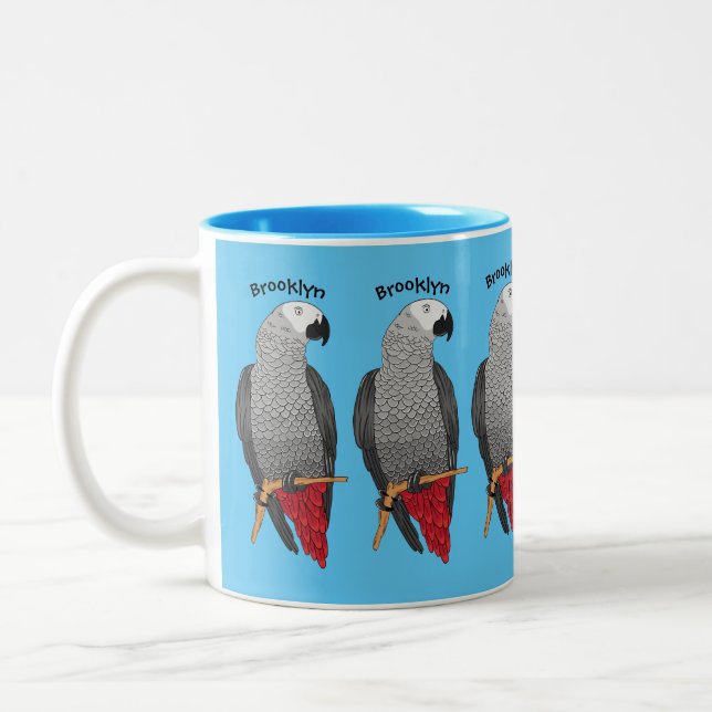 Taza Bicolor Ilustracion personalizado de loro gris africano (Izquierda)
