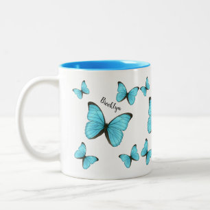 Taza Bicolor Ilustracion personalizado de mariposas morfo