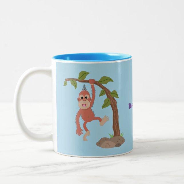 Taza Bicolor Ilustracion personalizado de orangután bebé feliz (Izquierda)