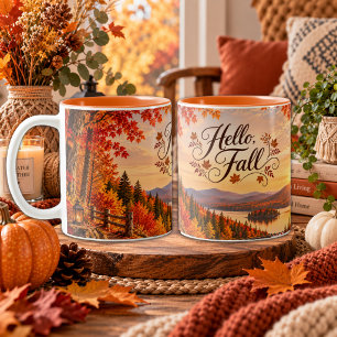Taza Bicolor Ilustración rústica de la temporada de otoño