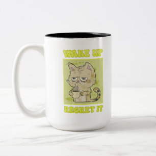 Taza Bicolor Ilustración Vintage de Grumpy Cat Despertar y Arre