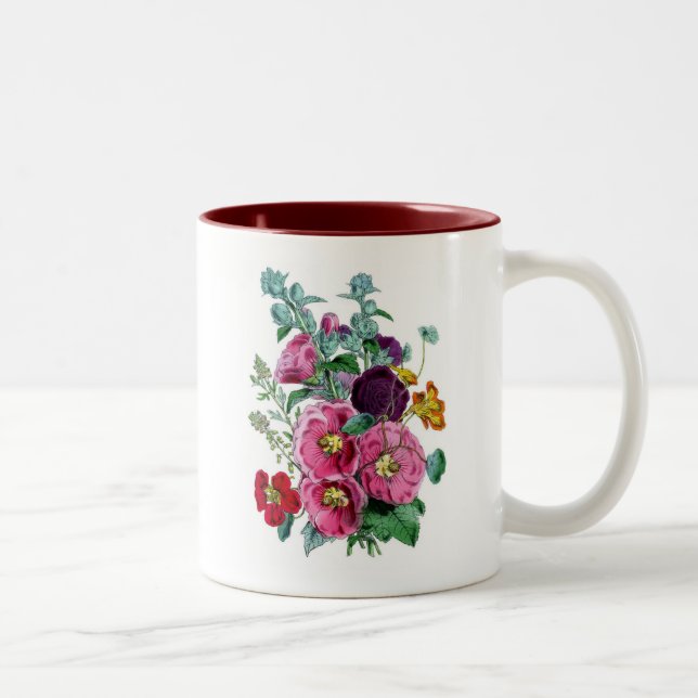 Taza Bicolor Ilustraciones botánicos de época Hollyhocks (Derecha)