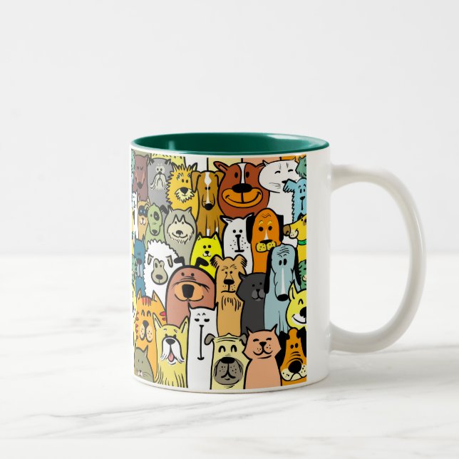 Taza Bicolor Ilustraciones de perros y gatos animados (Derecha)
