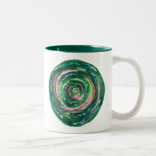 Taza Bicolor ilustraciones verde-rosadas #2 de 4th-Heart Chakra