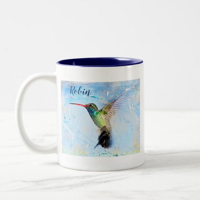 Taza Bicolor Imagen personalizada de Hummingbird Watercolor (Izquierda)