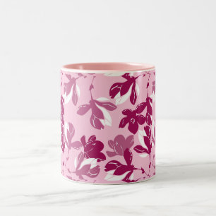 Taza Bicolor Impresión botánica de magnolia rosa