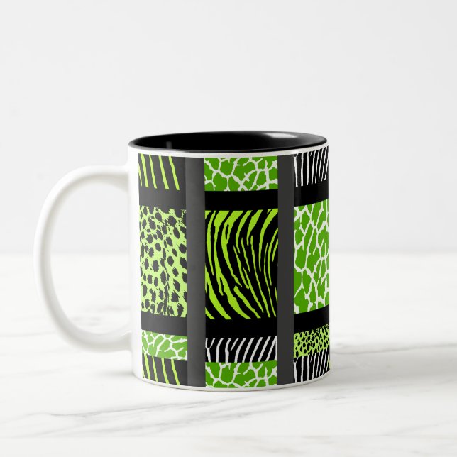 Taza Bicolor Impresión de animales mixtos Lime Green (Izquierda)