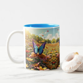 Taza Bicolor Impresión de arte de fluctuación de mariposa multi