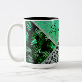 Taza Bicolor Impresión de leopardo tropical Verde azulado Purpu
