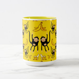 Taza Bicolor Impresión De Monos Y Bananas Cuidados