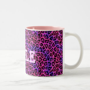 Taza Bicolor Impresión de piel de leopardo rosa sonriendo