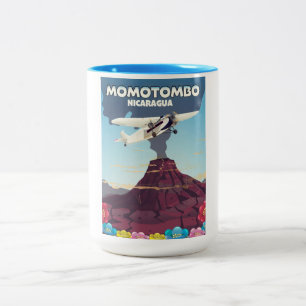 Taza Bicolor Impresión de viaje al volcán Momotombo Nicaragua.