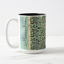 Taza Bicolor Impresión Purpurinoso de leopardo sobre verde bril