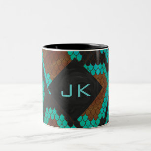 Taza Bicolor Impresión Verde azulada y marrón de serpientes de