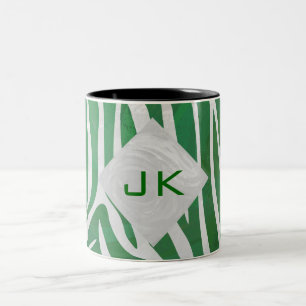Taza Bicolor Impresión verde y blanca en monograma cebra