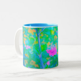 Taza Bicolor Impresionante paisaje azul con flor rosa