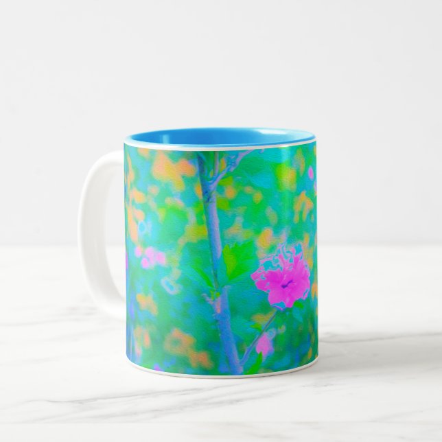 Taza Bicolor Impresionante paisaje azul con flor rosa (Anverso izquierdo)