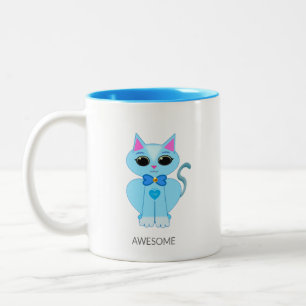Taza Bicolor Increíble gatito azul claro adorable café de dos t