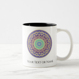 Taza Bicolor Indigo Púrpura Turquesa Dorado Mandala Metafísico