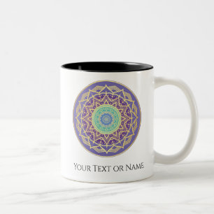 Taza Bicolor Indigo Púrpura Turquesa Dorado Mandala Metafísico