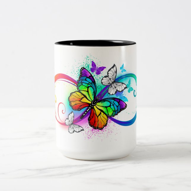 Taza Bicolor Infinidad brillante con la mariposa arcoiris (Centro)
