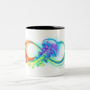 Taza Bicolor Infinidad con las medusas del arcoiris