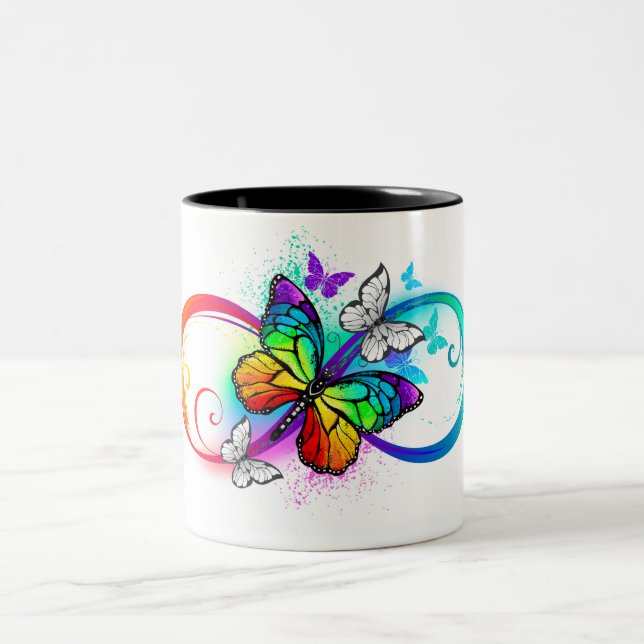 Taza Bicolor Infinito brillante con mariposa arco iris (Centro)