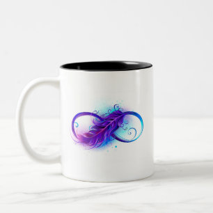 Taza Bicolor Infinito con plumas púrpura