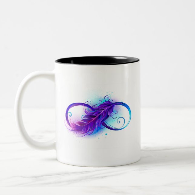 Taza Bicolor Infinito con plumas púrpura (Izquierda)