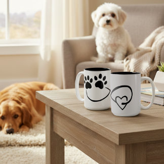 Taza Bicolor Infinity Paw Prints and Heart Coffee Mug, 15 oz