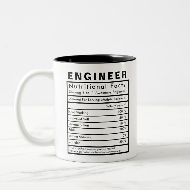 Taza Bicolor Ingeniero Estadísticas de Hechos Nutricionales Gra (Izquierda)