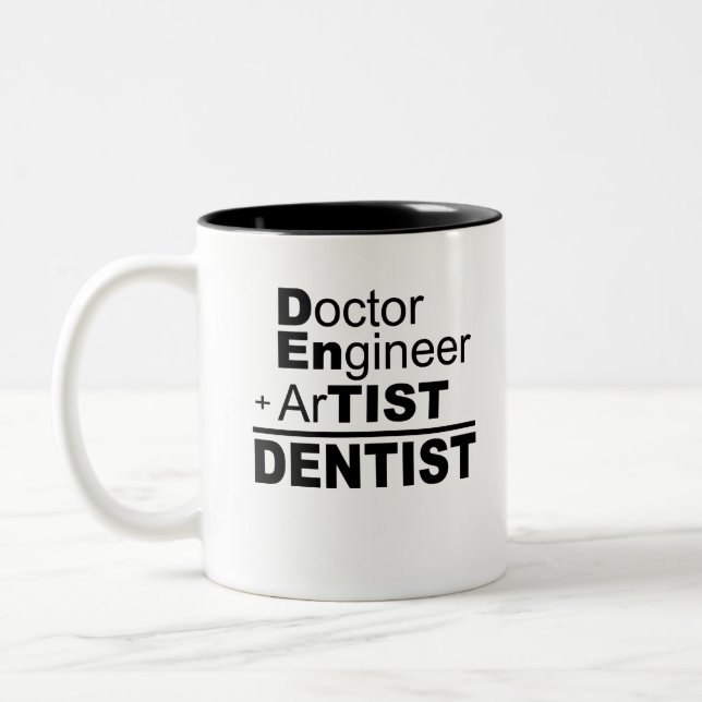 Taza Bicolor Ingeniero Médica + Artista = Dentista (Izquierda)