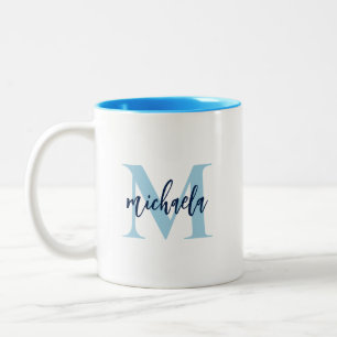 Taza Bicolor Inicial Monogramada Nombre Escrito a Mano Elegante