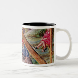 Taza Bicolor Inicial "N" de Historiated que representa ovejas