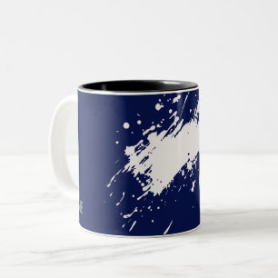Taza Bicolor iniciales de nombre de monograma abstracto azul y