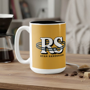 Taza Bicolor Iniciales Monograma Órbita Negra en Cualquier Colo