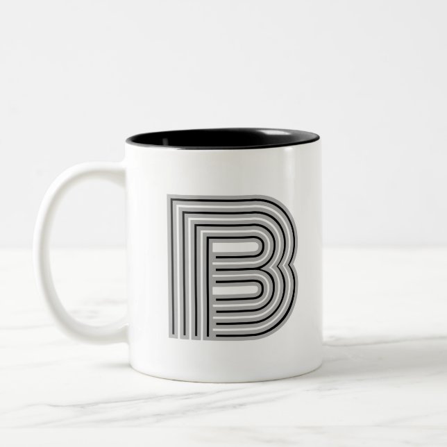 Taza Bicolor Initial Letter Monogram Black White Modern Stylish (Izquierda)