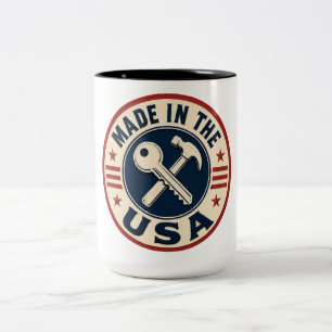 Taza Bicolor Insígnia Patriótica Vintage "Hecho en EE. UU."